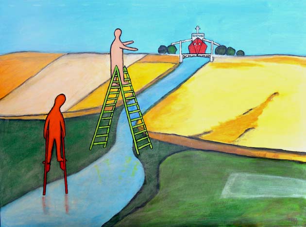 NAD ŘEKOU / Over the river  (2022)   Akryl na plátně  80 x 60 cm