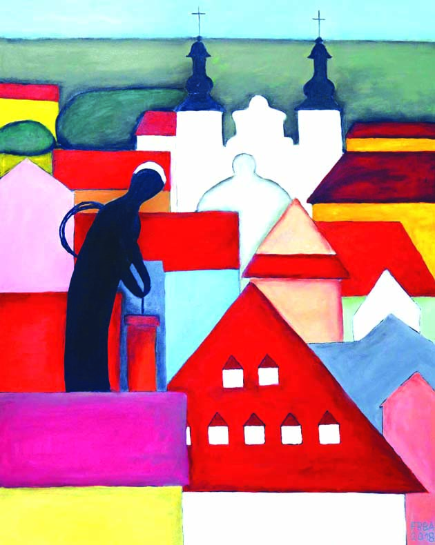 ŠŤASTNĚ MĚSTO (2018)   olej na plátně   80 x 100 cm