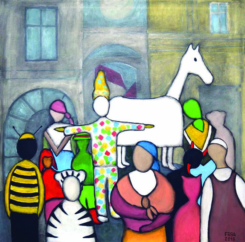 MASOPUST (2018)   olej na plátně   100 x 100 cm